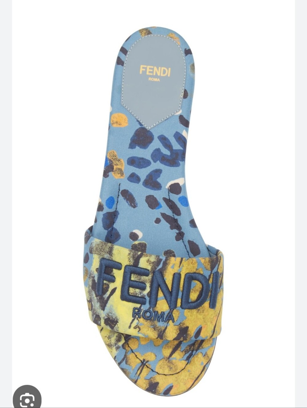 $680 Fendi Sunshine Logo Slide Sandals in  Blue/Yellow EU 38 US 8 BNIB